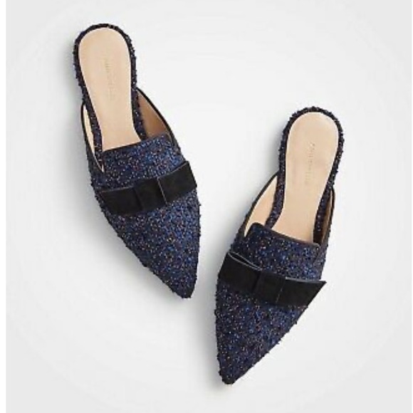 Ann Taylor Shoes - Ann Taylor | Elsie Blue Tweed Bow Mules 7.5